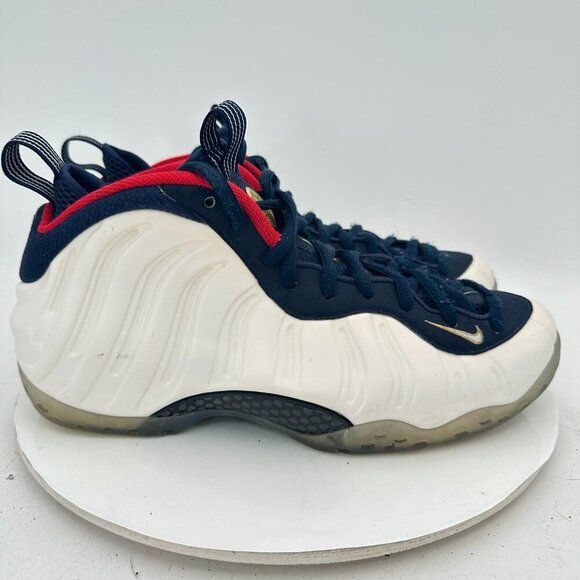 Nike Air Foamposite One Prm Men Size 10.5 575420-400 White Navy Blue Red Shoes - Picture 4 of 11